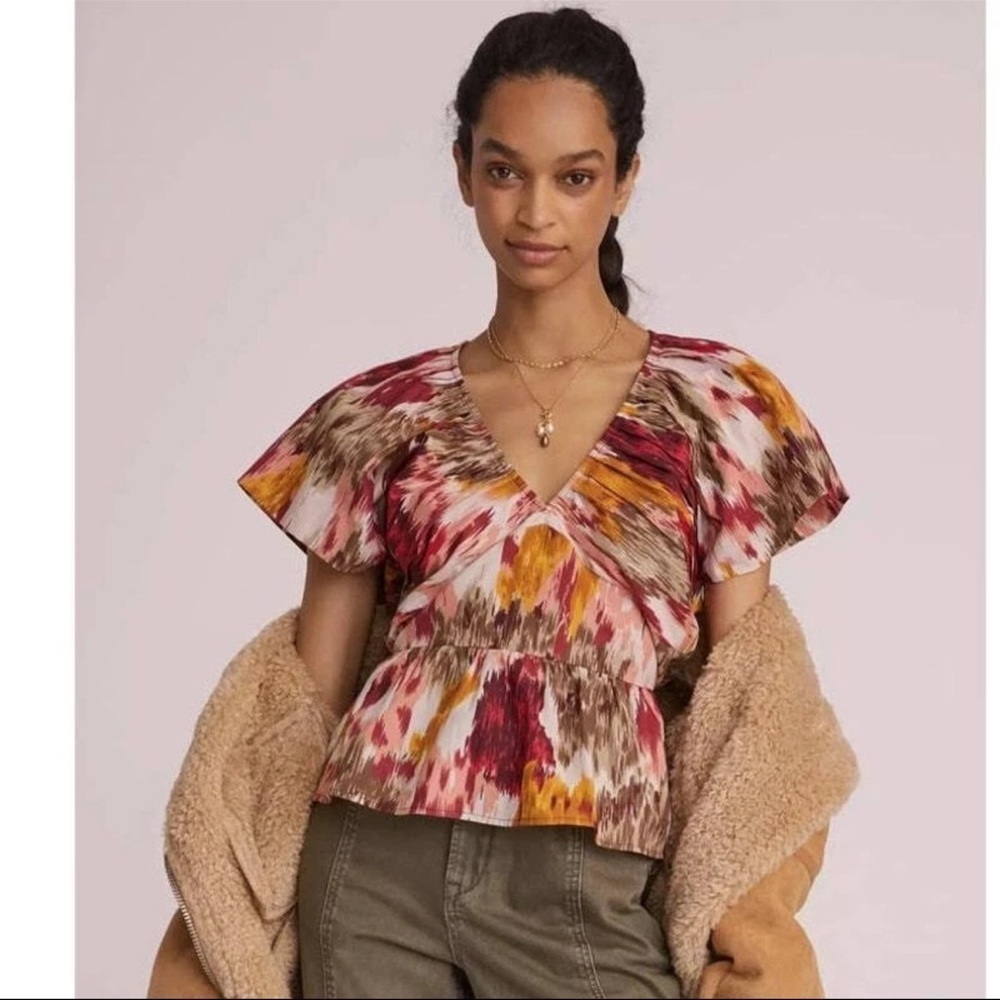 NWOT Anthropologie Painterly Open-Back Blouse Love The Label $130 S Burgundy